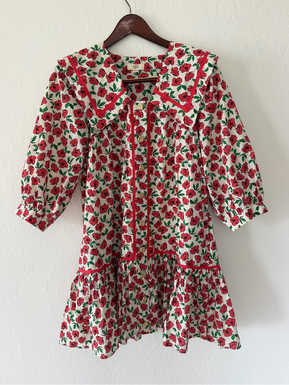 Entro Red Floral Peter Pan Collar Mini Dress